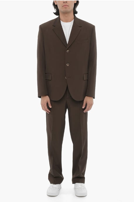 Slim Fit Anzug mit 3 Knöpfen und Seitenschlitzen, Revers, in Braun - Image 1