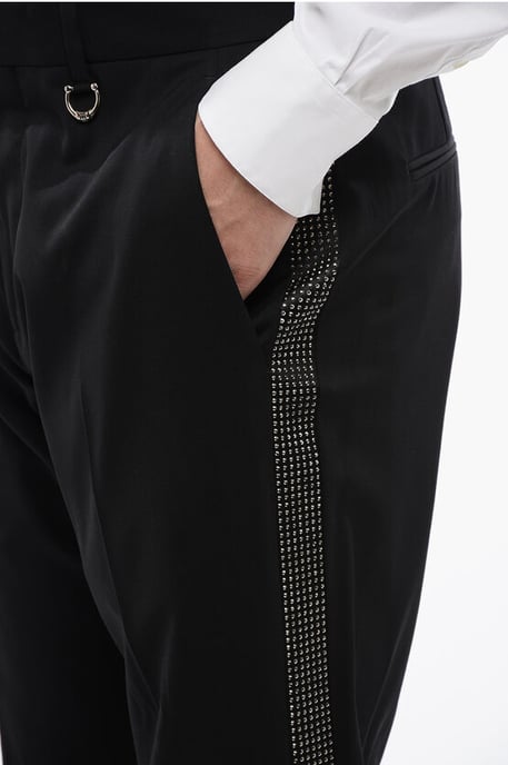 Wollhose AKULIN mit seitlichen Strassstreifen in Schwarz - Image 4