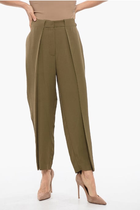 Tapered Fit-Hose aus Viskose mit einfacher Bundfalte in Militärgrün - Image 1