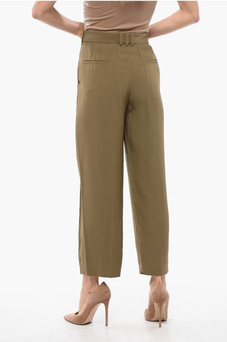 Tapered Fit-Hose aus Viskose mit einfacher Bundfalte in Militärgrün - Image 2