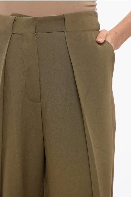 Tapered Fit-Hose aus Viskose mit einfacher Bundfalte in Militärgrün - Image 3