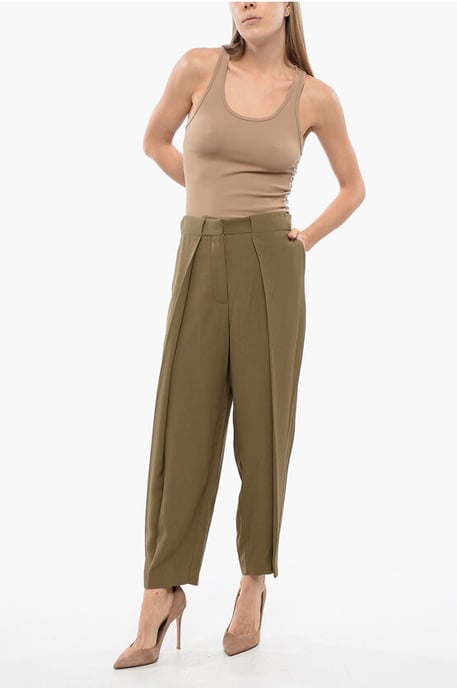 Tapered Fit-Hose aus Viskose mit einfacher Bundfalte in Militärgrün - Image 4