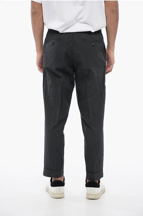 REM Slim Fit Hose aus zerknitterter Baumwolle in Grau - Image 2