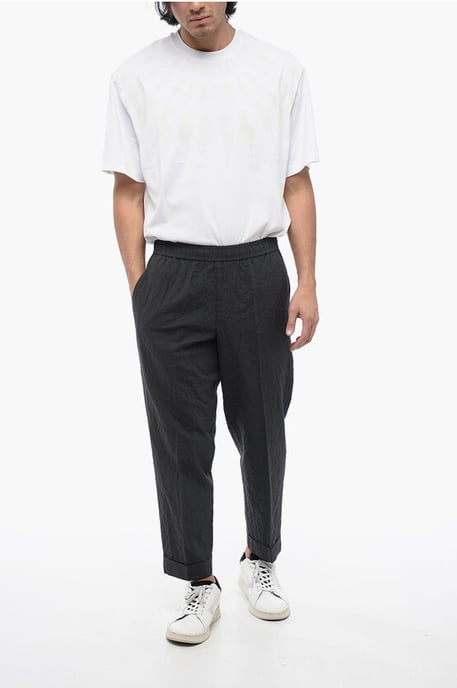 REM Slim Fit Hose aus zerknitterter Baumwolle in Grau - Image 4