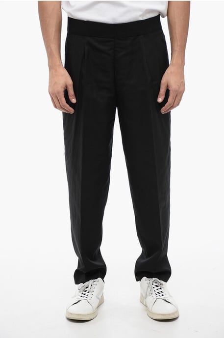 Tapered Fit Hose aus Leinenmischung mit doppelter Bundfalte in Schwarz - Image 1