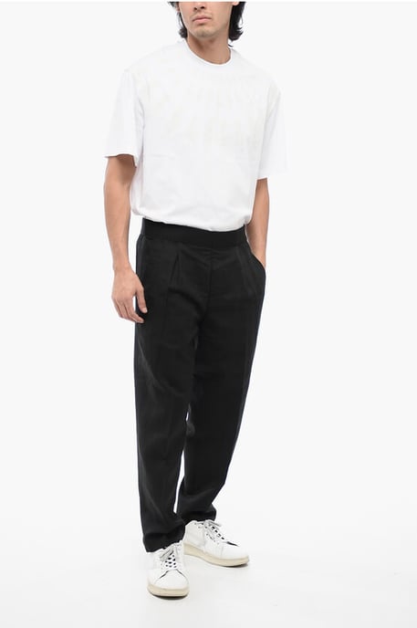 Tapered Fit Hose aus Leinenmischung mit doppelter Bundfalte in Schwarz - Image 4