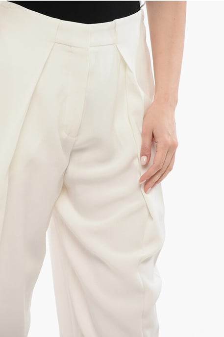 Tapered Fit-Hose aus Viskose mit einfacher Bundfalte in Weiß - Image 3