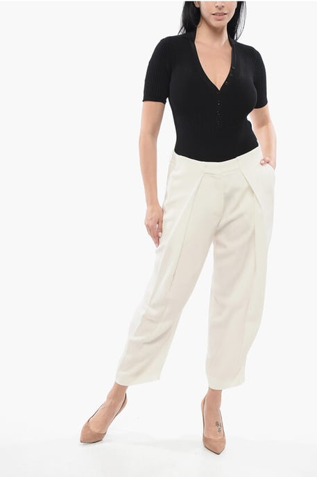 Tapered Fit-Hose aus Viskose mit einfacher Bundfalte in Weiß - Image 4