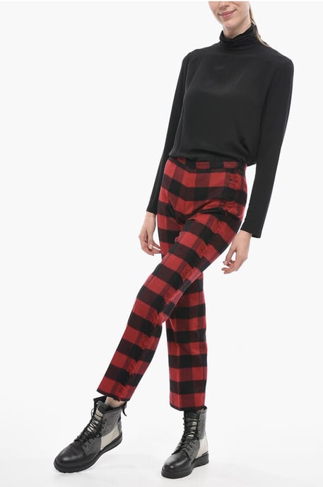 Stretch-Wollhose mit Karomuster in Nero, Rosso - Image 4