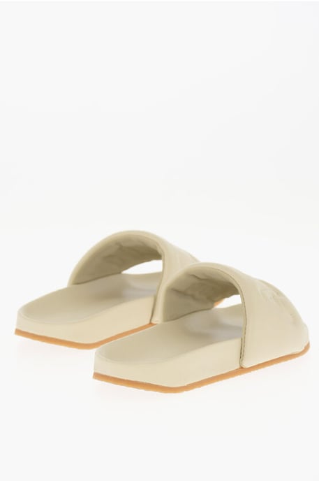Einfarbige Leder-Slides in Beige - Image 2