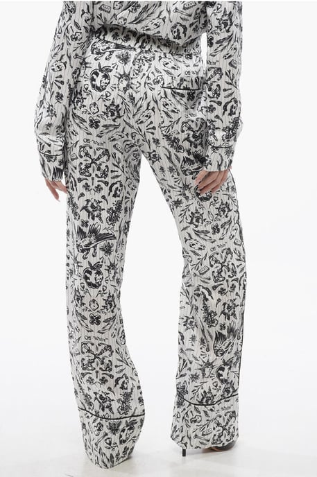 Bedruckte Satin TATTOO PAJAMA Palazzo Hose in Schwarz & Weiß - Image 2