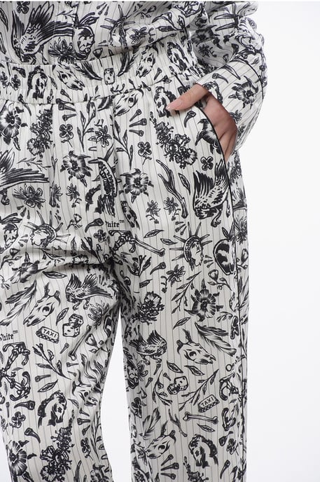 Bedruckte Satin TATTOO PAJAMA Palazzo Hose in Schwarz & Weiß - Image 3