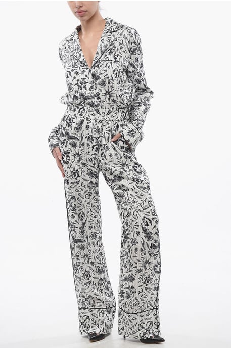 Bedruckte Satin TATTOO PAJAMA Palazzo Hose in Schwarz & Weiß - Image 4