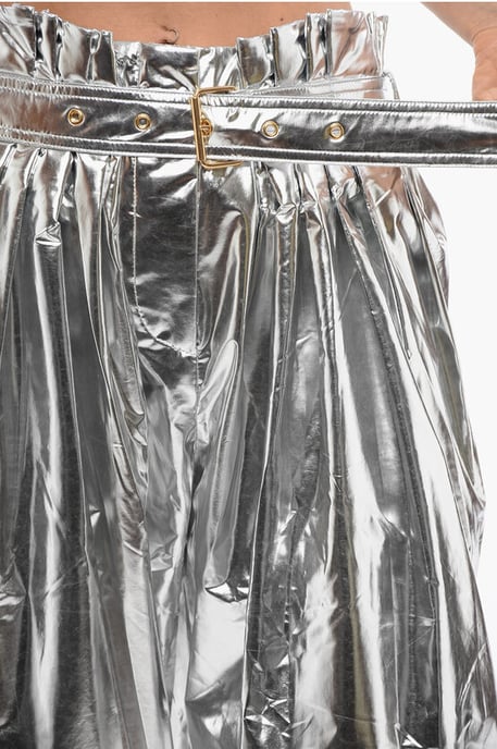 Plissee High Waist Baggy-Fit Hose Metallic-Effekt in Silber - Image 3