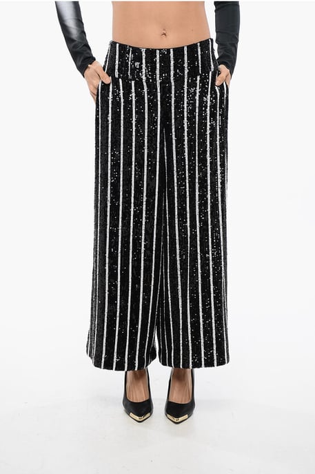 Paillettenbesetzte, gestreifte High-Waist-Hose in Schwarz und Weiß - Image 1