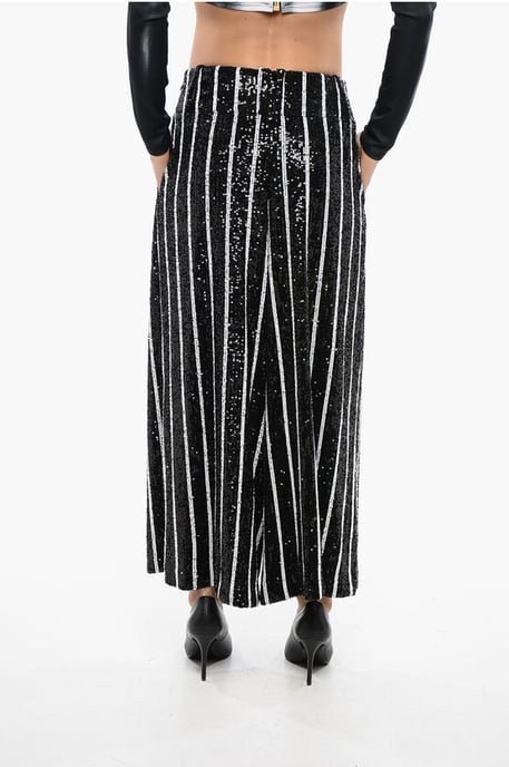 Paillettenbesetzte, gestreifte High-Waist-Hose in Schwarz und Weiß - Image 2