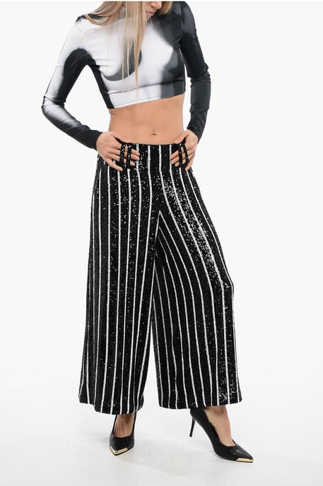 Paillettenbesetzte, gestreifte High-Waist-Hose in Schwarz und Weiß - Image 4