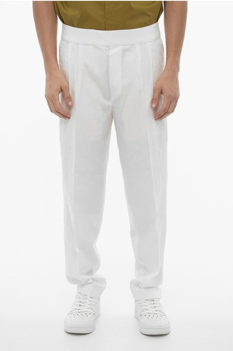 Slim Fit Hose mit doppelter Bundfalte und elastischem Bund in Weiß - Image 1