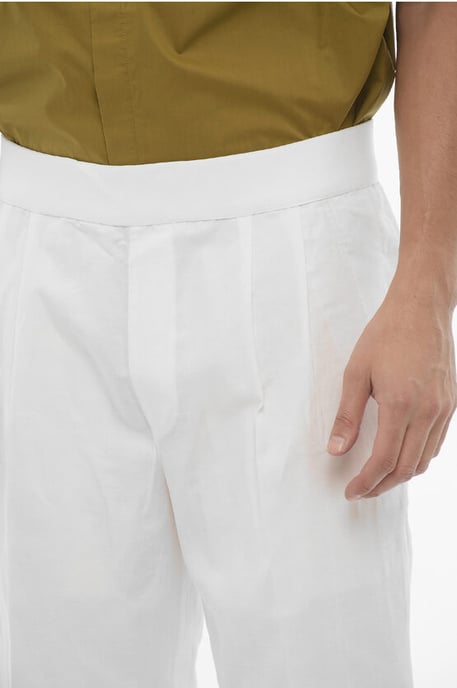 Slim Fit Hose mit doppelter Bundfalte und elastischem Bund in Weiß - Image 3