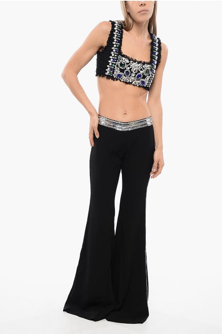 Flare-Fit-Hose mit seitlichen Paillettenbändern in Schwarz - Image 3