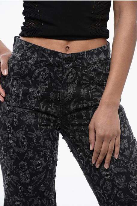 Ausgestellte, gerade geschnittene Longjeans mit Allover-Grafikdruck 2 in Nero, Grigio - Image 3