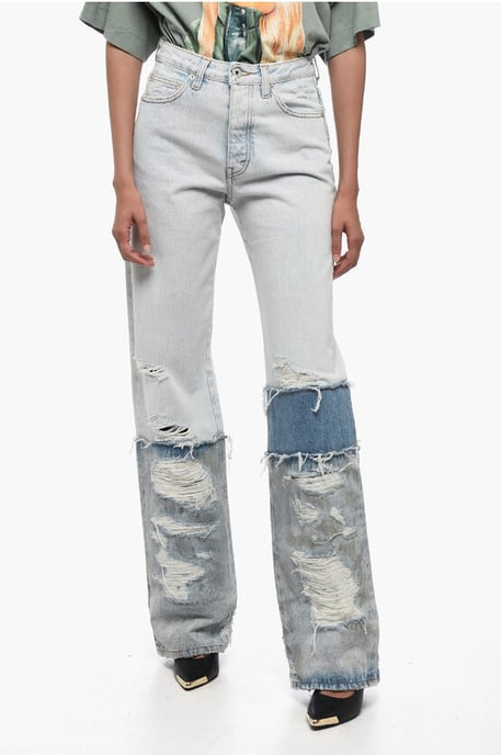 Baumwoll-Jeans im Boyfriend-Fit mit kontrastierenden Bändern 24 cm in Hellblau - Image 1