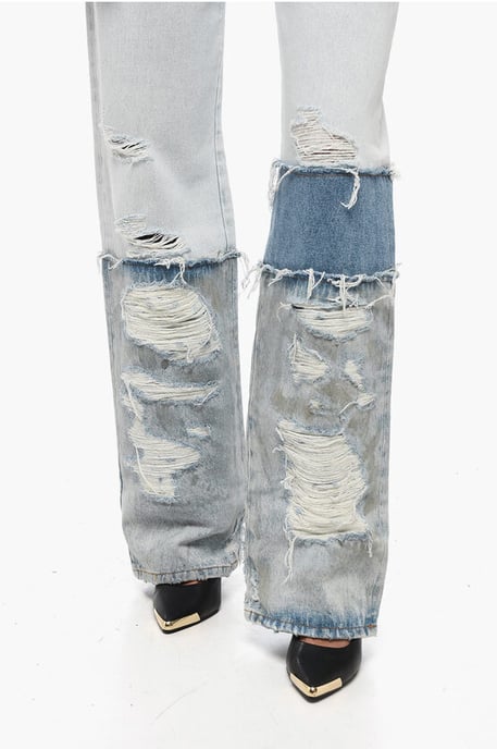 Baumwoll-Jeans im Boyfriend-Fit mit kontrastierenden Bändern 24 cm in Hellblau - Image 4