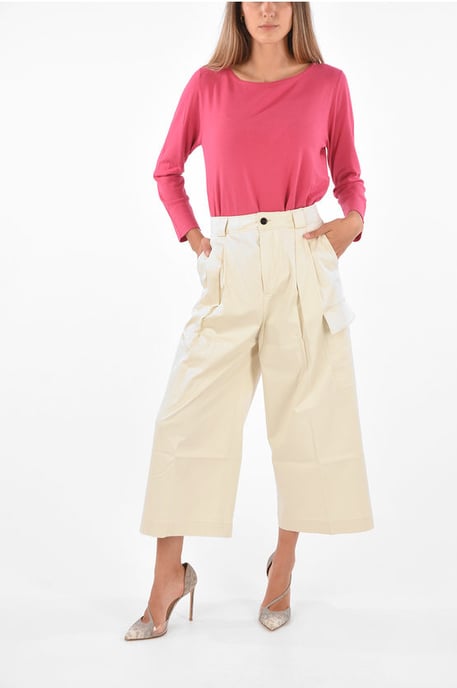 Utility-Hose mit weitem Bein und doppelter Bundfalte in Beige - Image 4