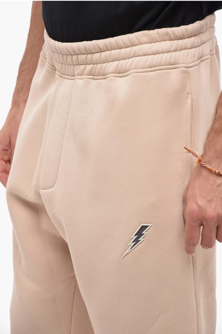 Bestickte BOLT-Jogginghose mit Reißverschluss an den Bündchen in Beige - Image 3