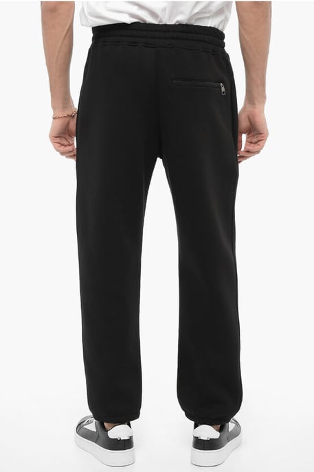 Locker geschnittene Jogginghose aus Fleece-Baumwollmischung mit Thunderbolt-Stickerei in Schwarz - Image 2