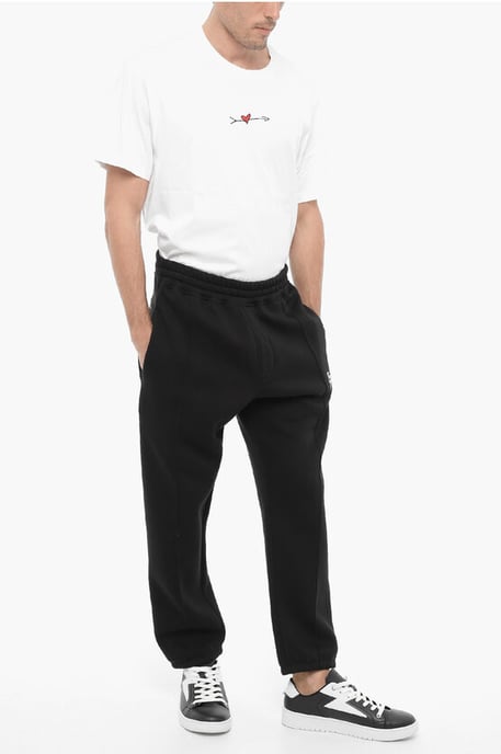 Locker geschnittene Jogginghose aus Fleece-Baumwollmischung mit Thunderbolt-Stickerei in Schwarz - Image 4