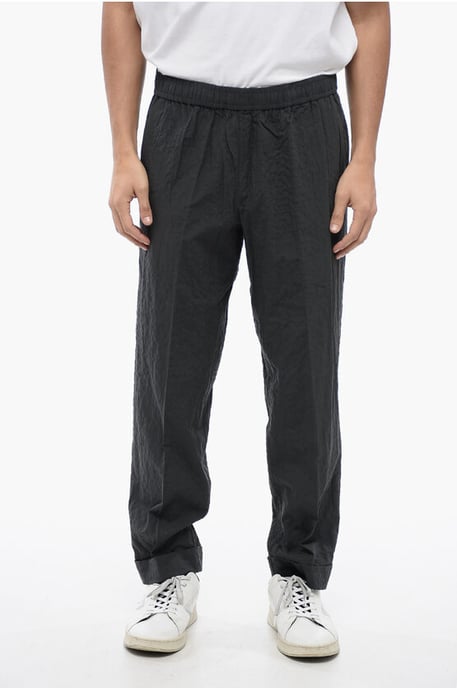 REM Slim Fit Hose aus zerknitterter Baumwolle in Grau - Image 1