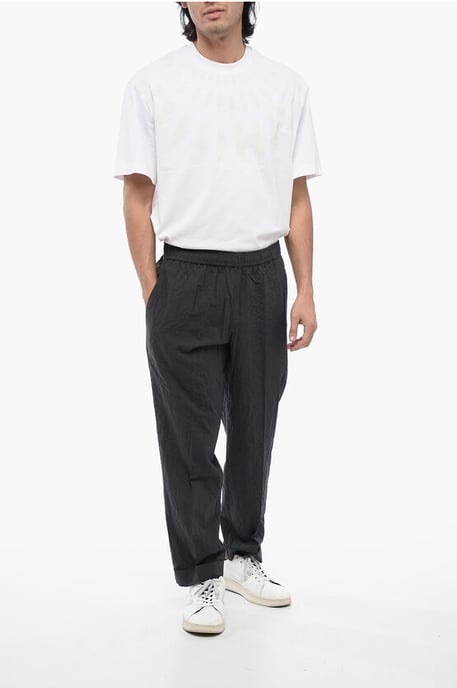 REM Slim Fit Hose aus zerknitterter Baumwolle in Grau - Image 4