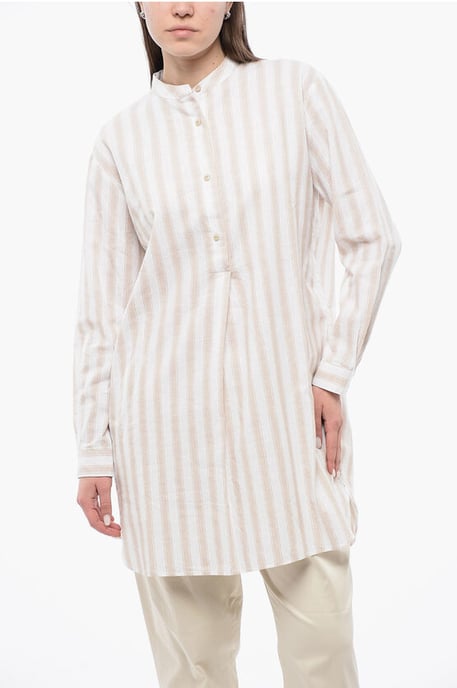 Bluse aus Bio-Baumwollmischung mit Frontfalte in Beige, Bianco - Image 1