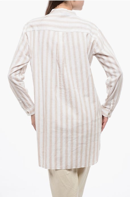 Bluse aus Bio-Baumwollmischung mit Frontfalte in Beige, Bianco - Image 2
