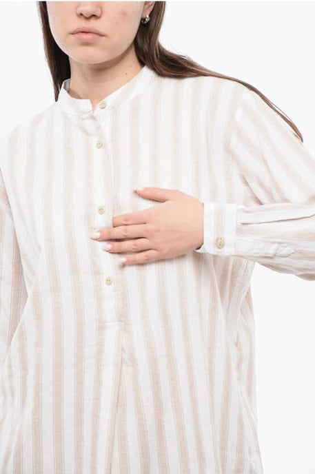 Bluse aus Bio-Baumwollmischung mit Frontfalte in Beige, Bianco - Image 3