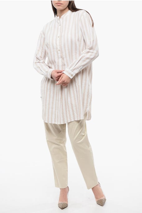 Bluse aus Bio-Baumwollmischung mit Frontfalte in Beige, Bianco - Image 4