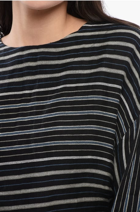 Balanced Stripe VARSITY Bluse aus Leinenmischung in Schwarz - Image 3