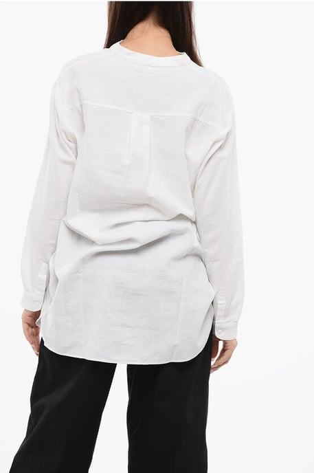 Lange Bluse aus Leinenmischung mit Mandarinkragen in Weiß - Image 2