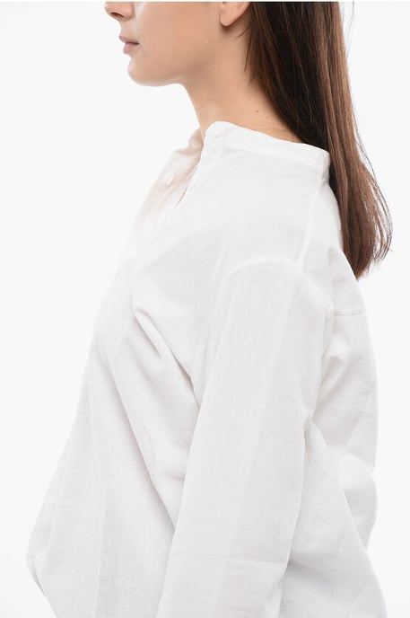 Lange Bluse aus Leinenmischung mit Mandarinkragen in Weiß - Image 3