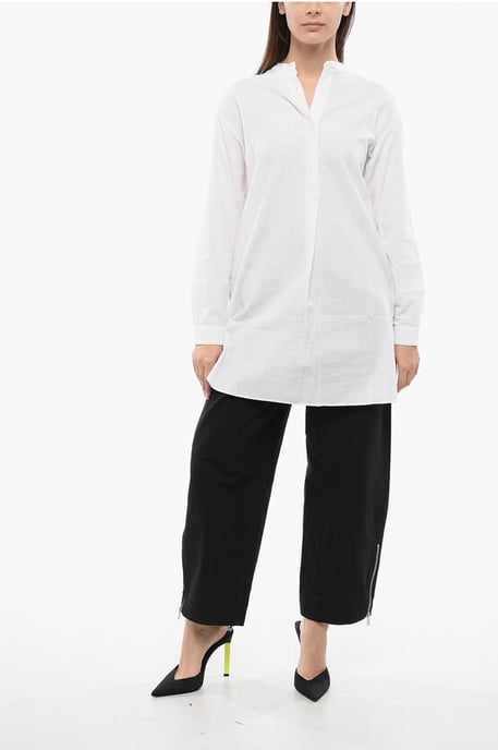 Lange Bluse aus Leinenmischung mit Mandarinkragen in Weiß - Image 4