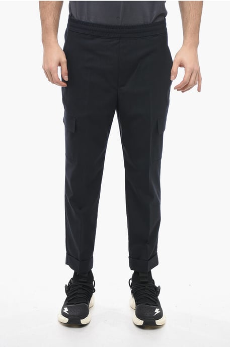 Niedrig sitzende REM-Cargohose aus Schurwollmischung in Blau - Image 1