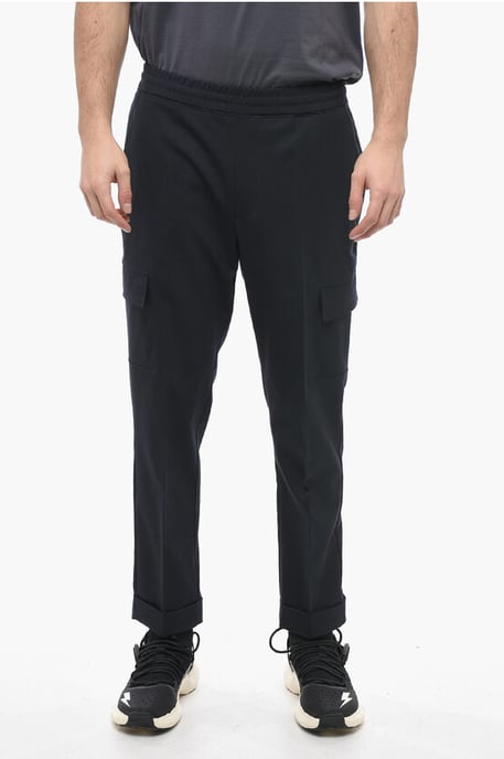 Niedrig sitzende REM-Cargohose aus Schurwollmischung in Blau - Image 1