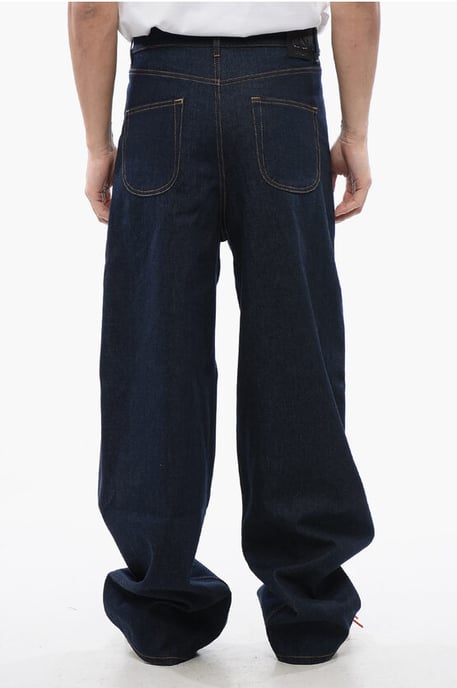 Baggy Fit Jeans mit einfacher Bundfalte und gesticktem Logo, 28 cm, in Blau - Image 2