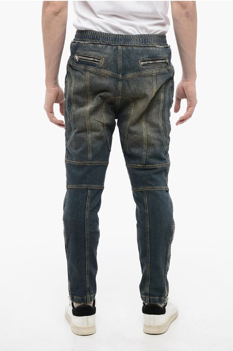 Vintage Washed Biker Denim mit elastischem Bund 15cm in Blau - Image 2