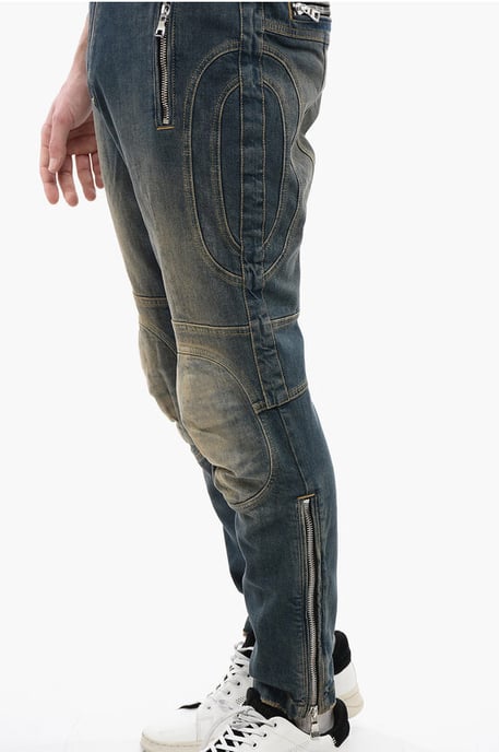 Vintage Washed Biker Denim mit elastischem Bund 15cm in Blau - Image 3