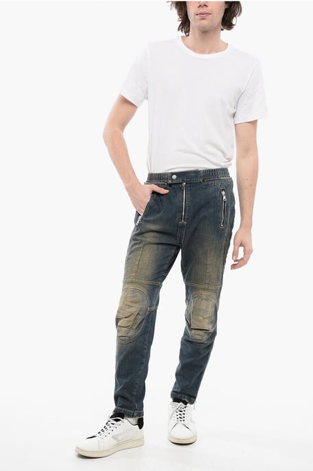 Vintage Washed Biker Denim mit elastischem Bund 15cm in Blau - Image 4