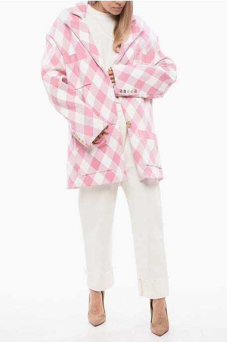 Oversize-Mantel mit Gingham-Muster in Pink - Image 4