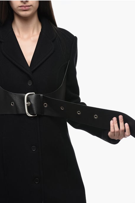 Ausgestellter Mantel aus Wollmischung mit Ledergürtel in Schwarz - Image 3