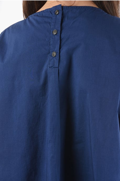 Kurzarm-Popeline-Baumwollbluse in Blau - Image 3